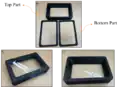 A) printed parts, b) Assembled vat (bottom view), c) Assembled vat (top view)