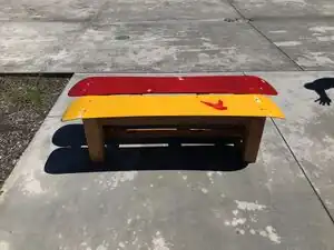 Snowboard BenchesThe snowboard benches are recycled and up-cycled benches that are safe for students and adults to sit on.