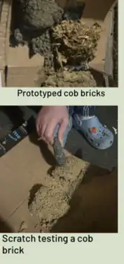 Some of the bricks stayed up well and then we scratched the bricks with a rock, hit them with the rock, and stood on them to see which was the sturdiest.