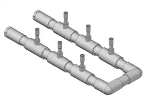 The main pressure chamber of the multiple rocket launcher without the valves, pressure gauge, or Schraeder valve.
