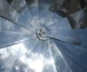 Close up view of Bart's triangular aluminum reflectors, with carriage bolt.