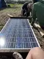 Screwing wood together for solar panel frames.