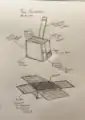 Drawing of the concept based on the structure of a suitcase with wheels.